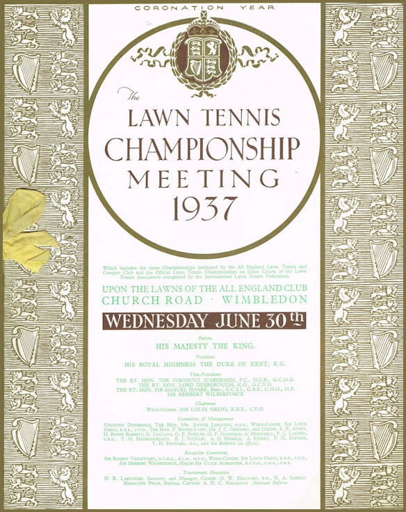 Official 1937 Wimbledon Programme