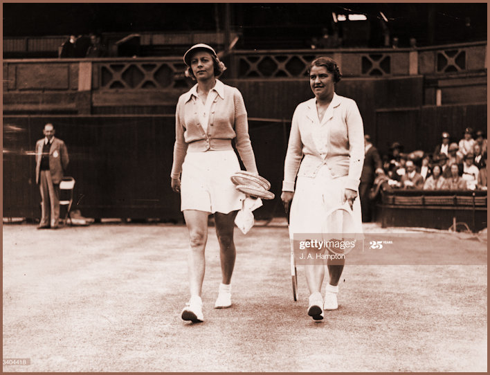 Misnamed Jed and Alice Marble enter the arena for their semi-final at Wimbledon 1937