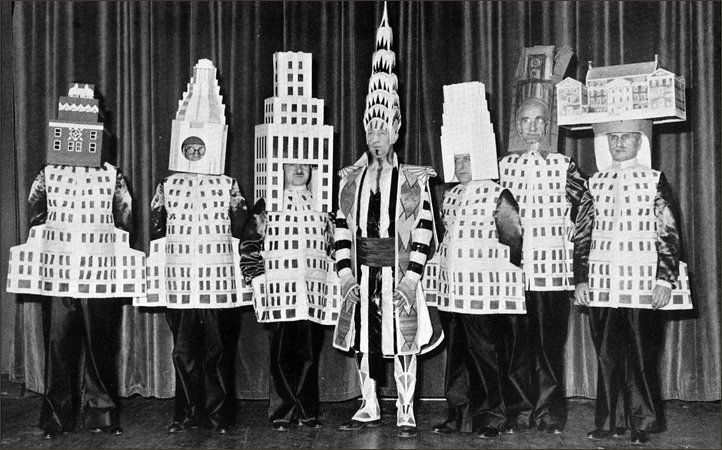 Architects dressed as their own buildings 1931