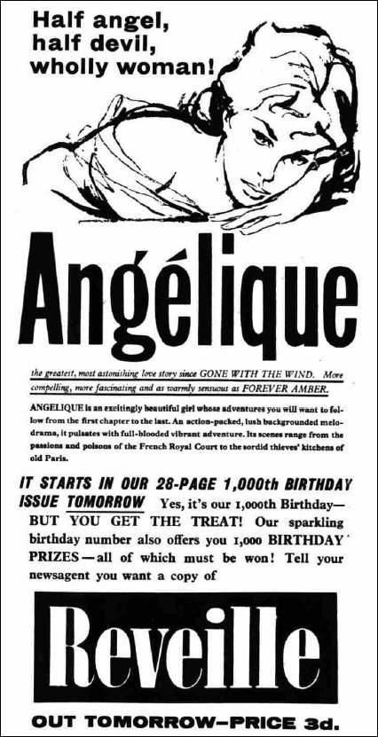 Belfast Telegraph dated 27th May 1959 advertising Angelique serialisation in Reveille