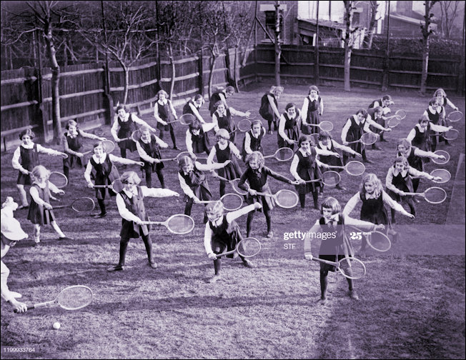 Budding tennis players at Glenarm College 1930s