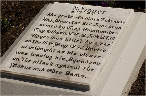 Original headstone for Guy Gibson's Black Labrador