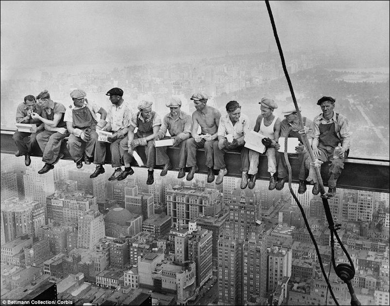 The world famous iconic Men who Lunch sequence atop the Rockerfeller Building