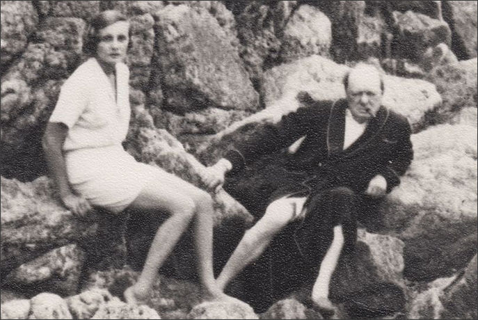 Churchill and Doris on the rocks in the sea