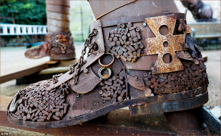 Close up of the detailed work comprising a foot