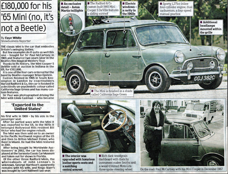 Paul McCartney's Mini article in Daily Mail