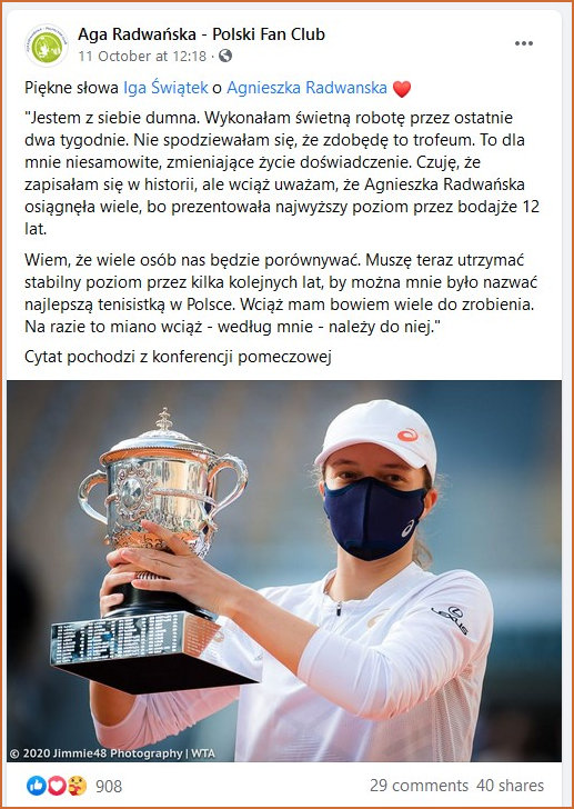 Iga Swiatek acknowledges Radwanska's contribution to Polish Tennis