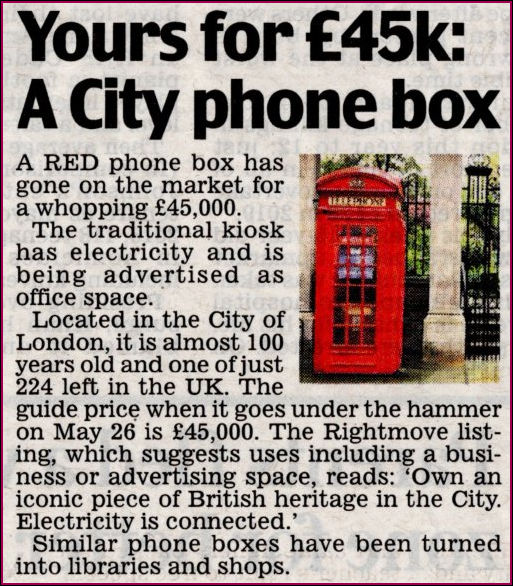 Kiosk on London selling for 45 thousand pounds - it has electricity