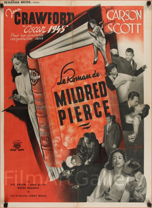 French poster for Mildred Pierce the film featuring Mildred Pierce the book