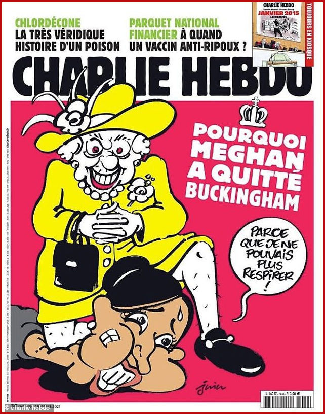 Vile Charlie Hebdo image of HM Queen and MM