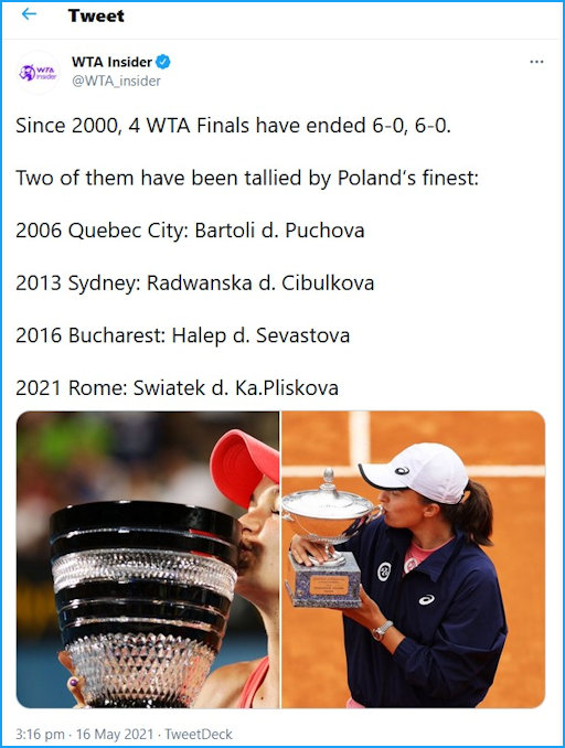 Tweet from WTA Insider with some excellent statistics