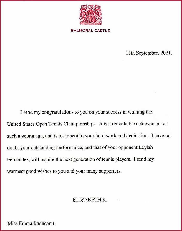 The Queen congratulates Emma on her success