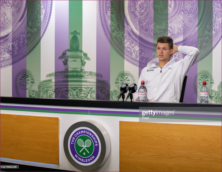 Hurkacz in post-match interview room at Wimbledon 2021